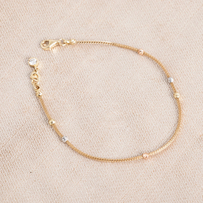 Delicate 14k Solid Gold Beaded Chain Bracelet