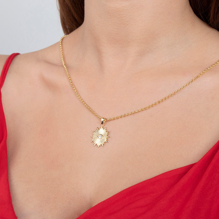 Gold Sunburst Evil Eye Necklace