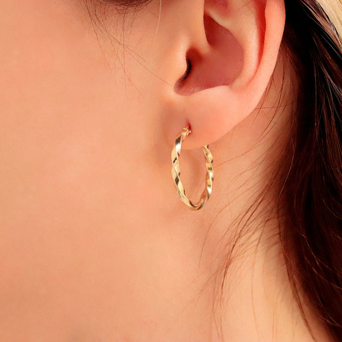 14K Gold Twisted Hoop Earrings 26MM Huggies