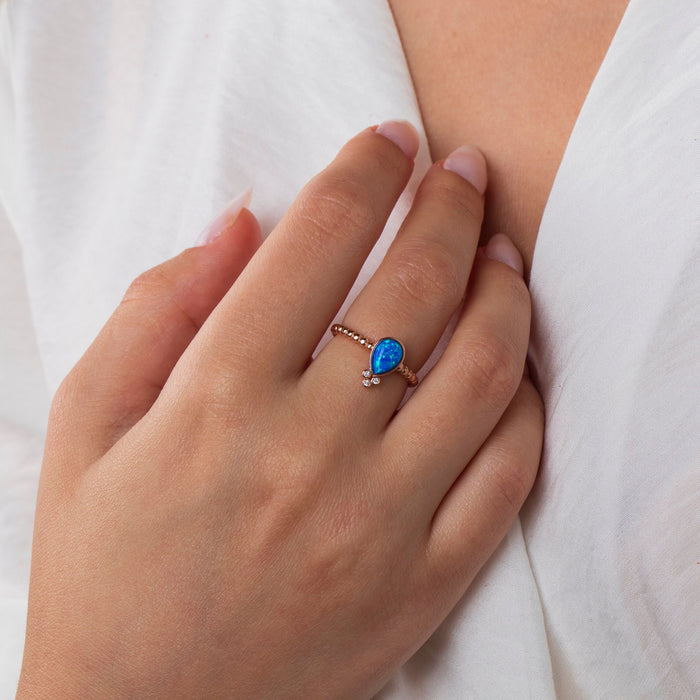 Teardrop Blue Opal Ring