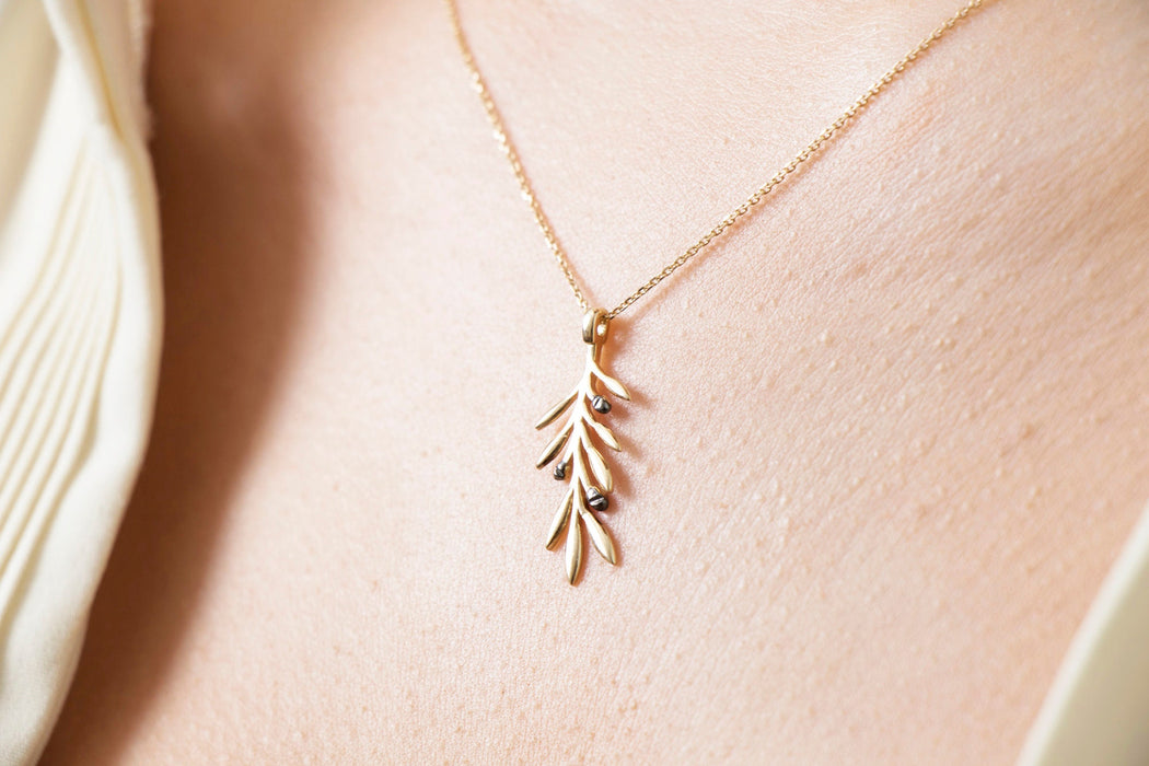 14K Solid Gold Olive Leaf Necklace
