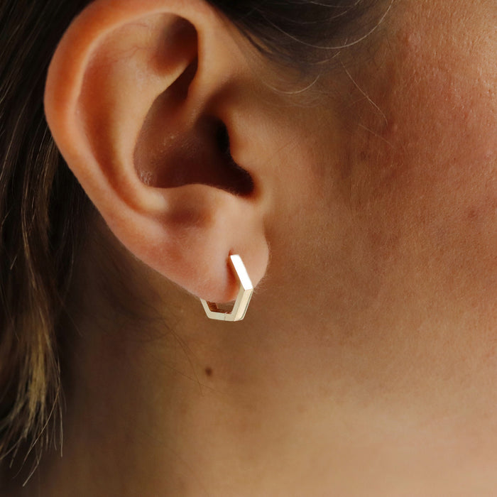 14k Gold Hexagon Huggie Hoop Earrings