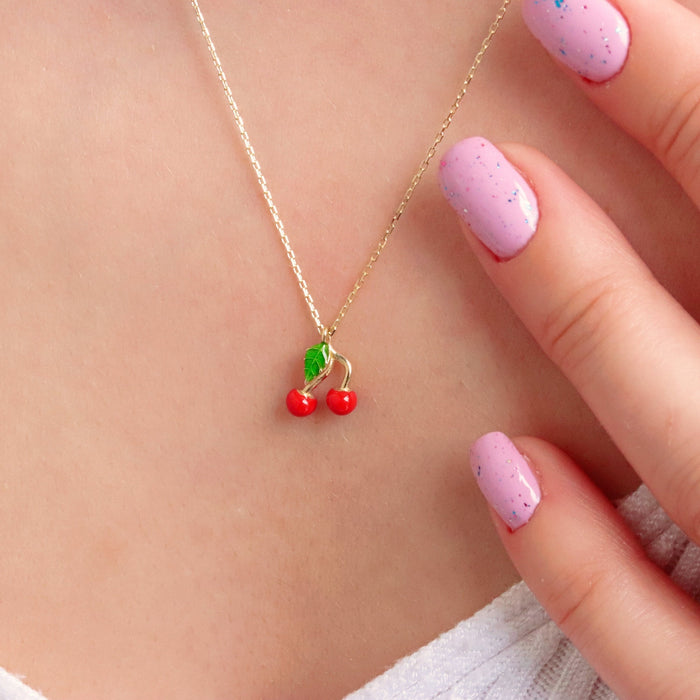 14k Gold Cherry Pendant Necklace