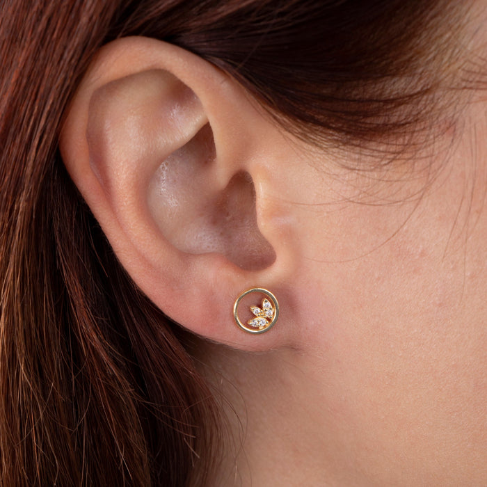 Dainty 14k Gold Lotus Flower Stud Earrings