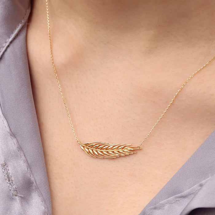 Delicate 14k Gold Virgo Wheat Leaf Necklace