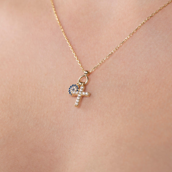Gold Evil Eye Cross Necklace