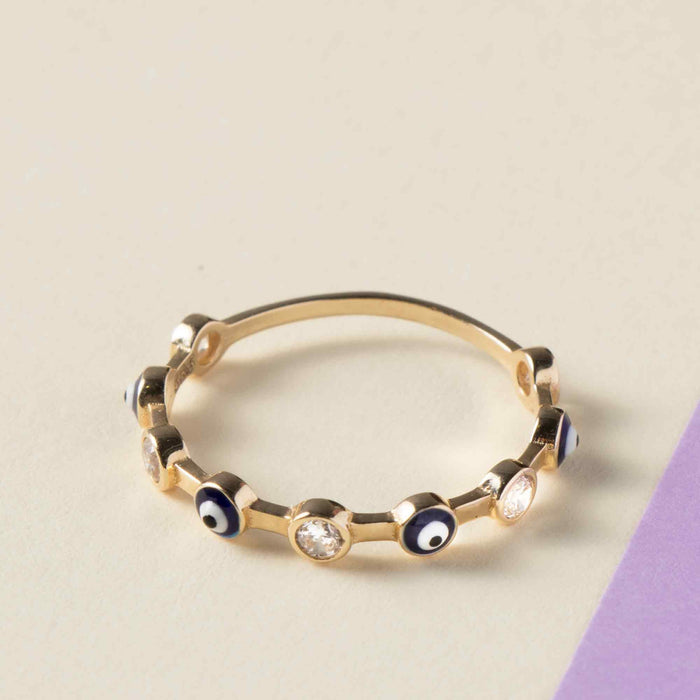 14K Solid Gold Evil Eye Ring