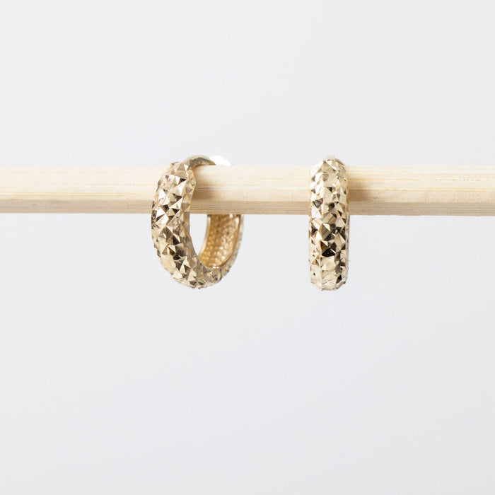 Elegant 14k Solid Gold Engraved Huggie Hoop Earrings