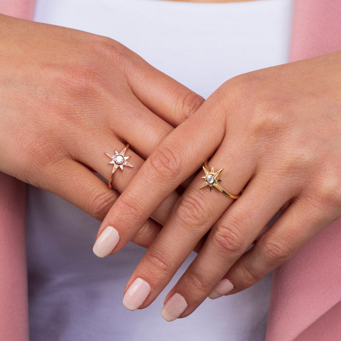 Celestial North Star CZ Starburst Ring