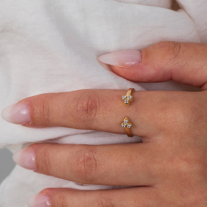 Three Diamond Sterling Silver Open Ring