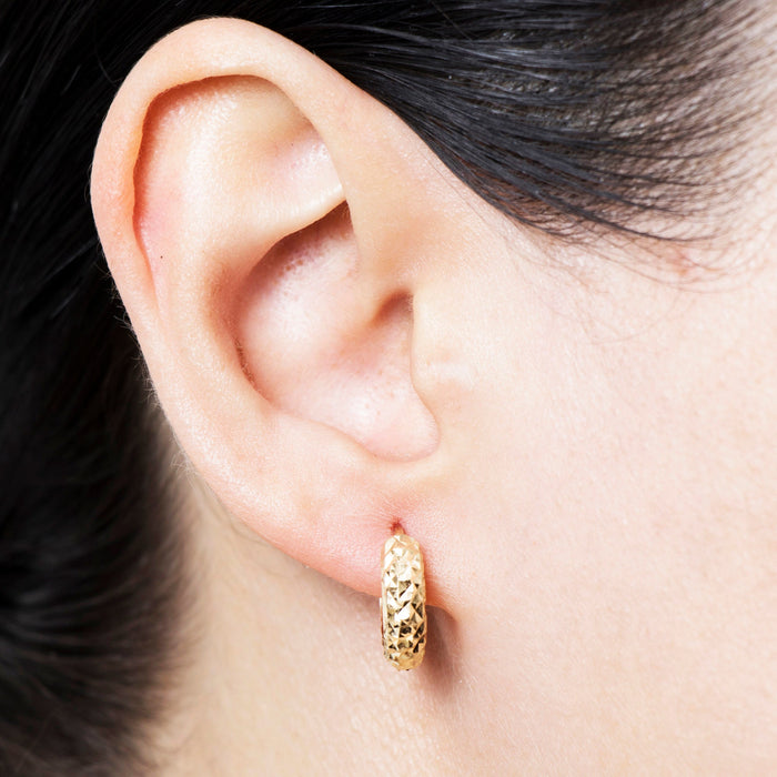 Elegant 14k Solid Gold Engraved Huggie Hoop Earrings