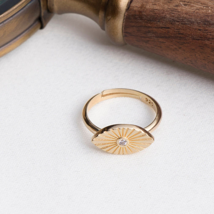 Adjustable Gold Evil Eye Signet Ring