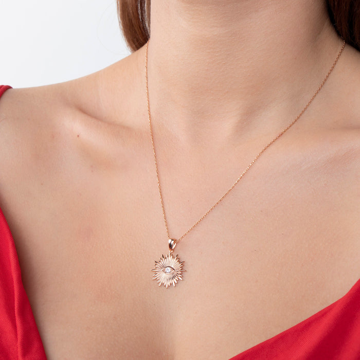 Gold Sunburst Evil Eye Necklace