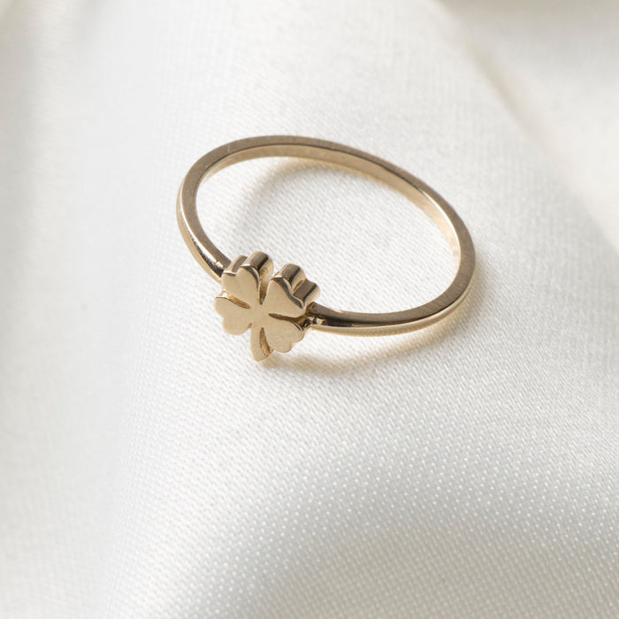 Elegant 14k Solid Gold Clover Flower Ring