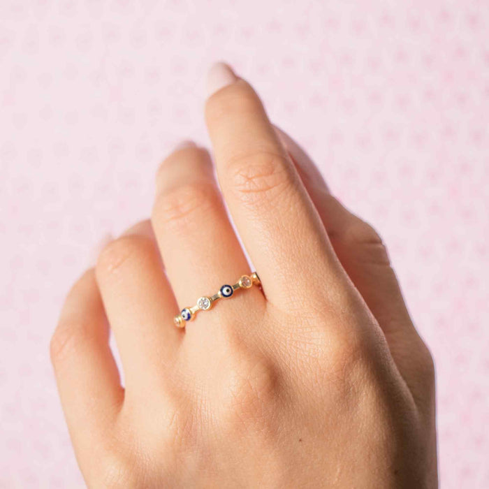 14K Solid Gold Evil Eye Ring