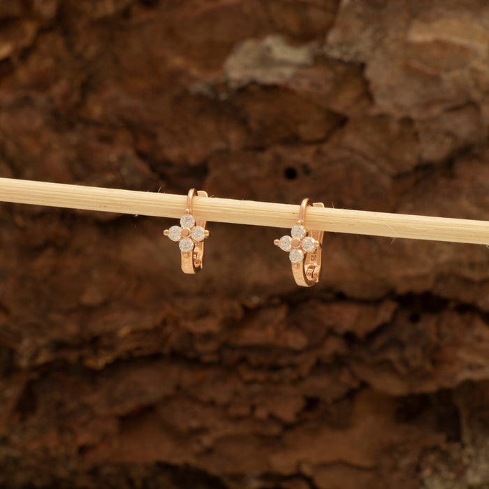 Delicate CZ Flower Huggie Hoop Earrings