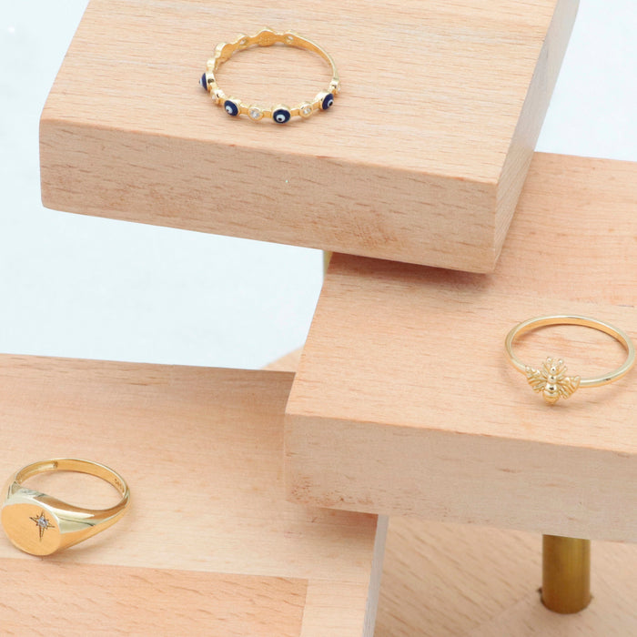 14k Solid Gold Starburst Signet Ring