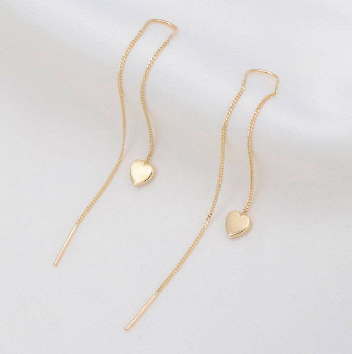 14K Gold Heart Threader Earrings with Cuff