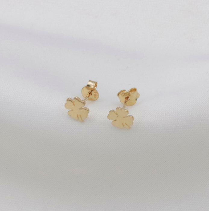 14k Solid Gold Clover Stud Earrings
