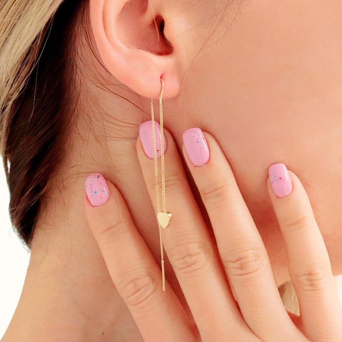 14K Gold Heart Threader Earrings with Cuff