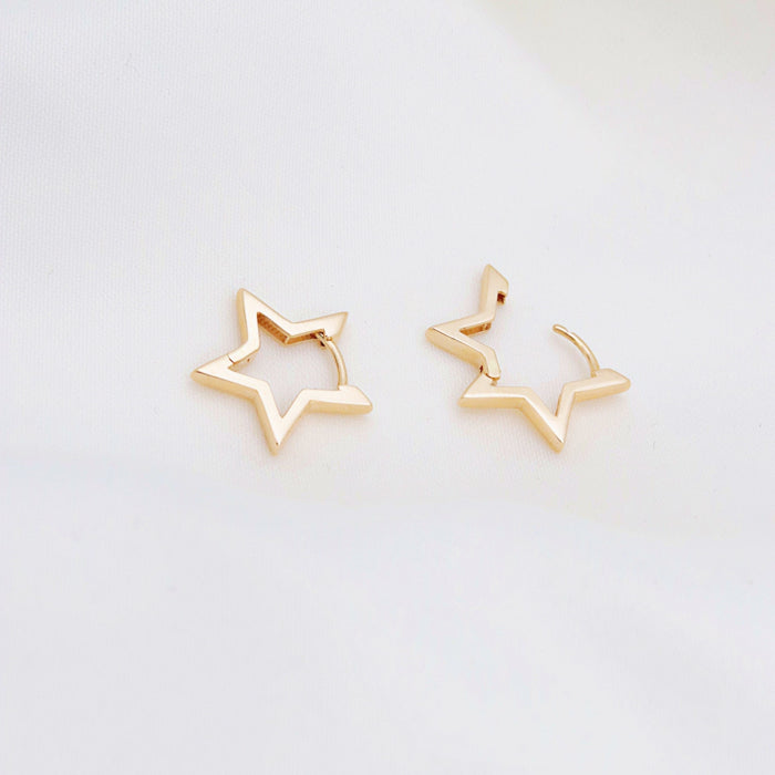 14k Gold Celestial Star Huggie Hoops