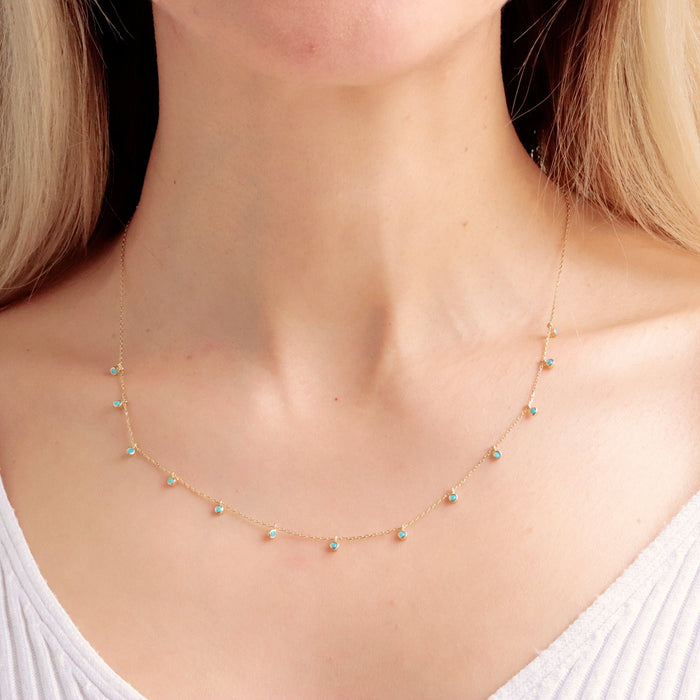 14K Gold Turquoise Station Necklace