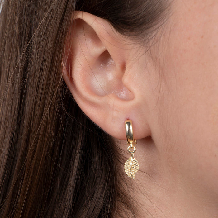 Gold Leaf Hoop Earrings