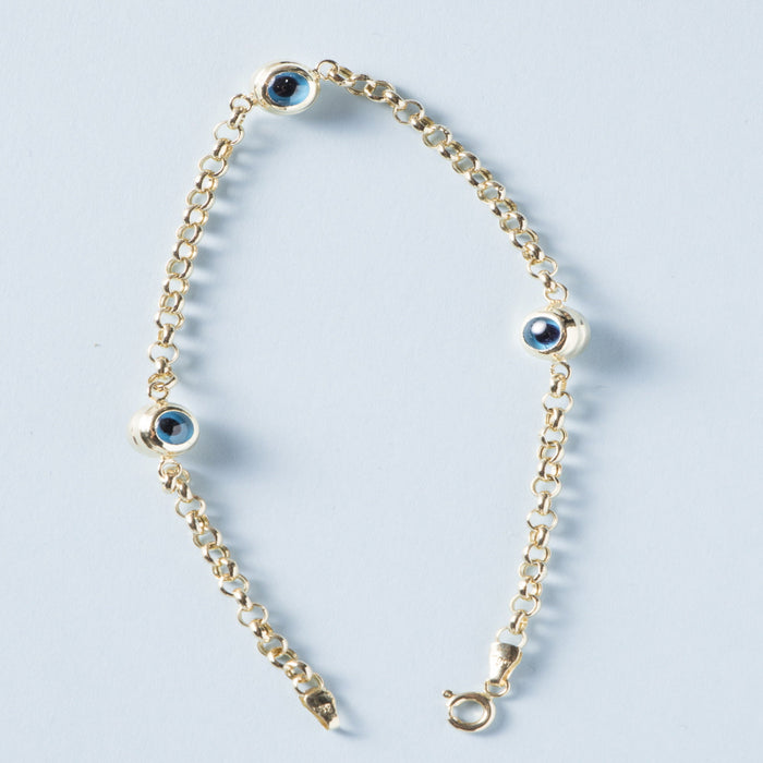 14K Solid Gold Evil Eye Bracelet