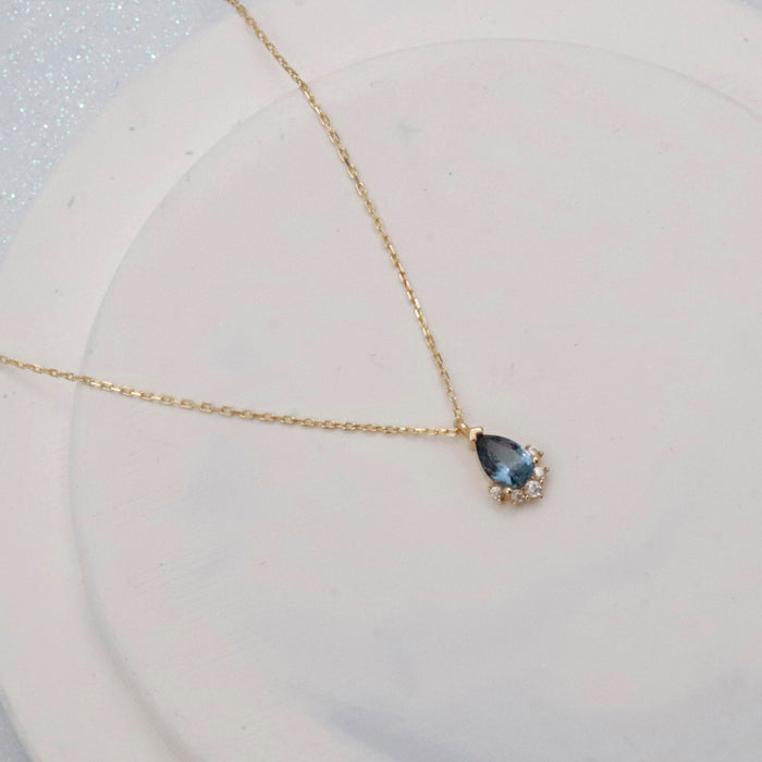 14k Gold Blue Topaz Birthstone Necklace