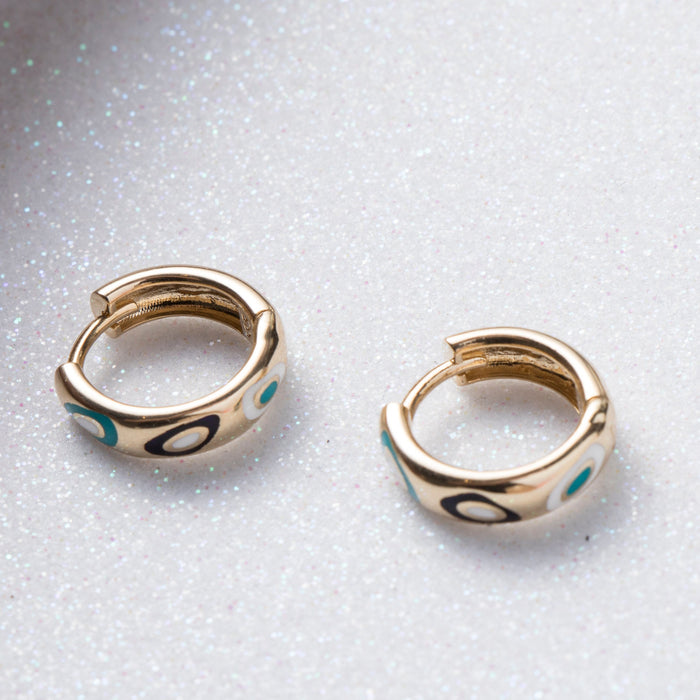 14k Solid Gold Evil Eye Huggie Hoop Earrings