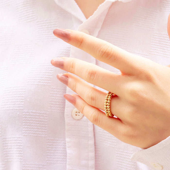 14K Solid Gold Beaded Ring