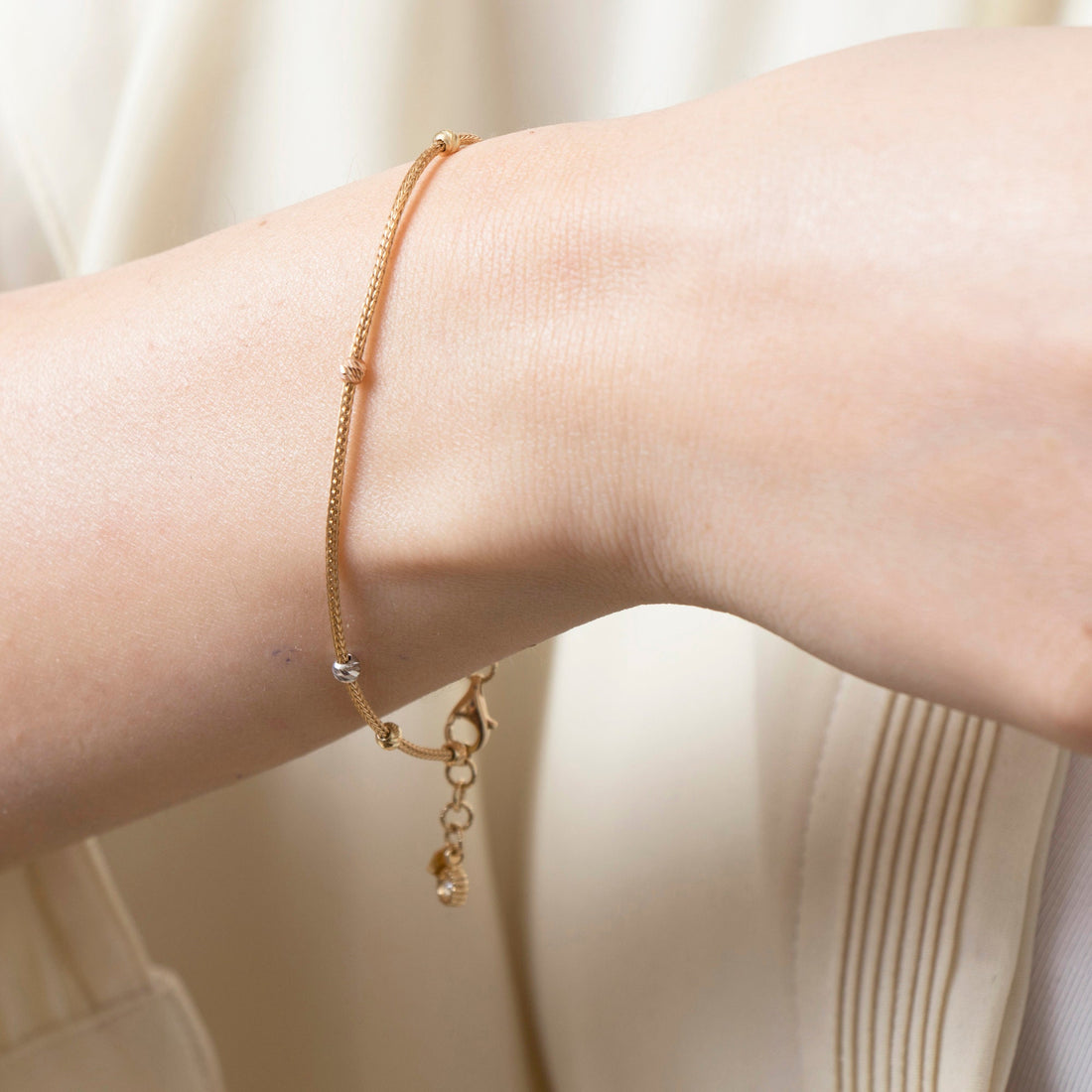 Delicate 14k Solid Gold Beaded Chain Bracelet