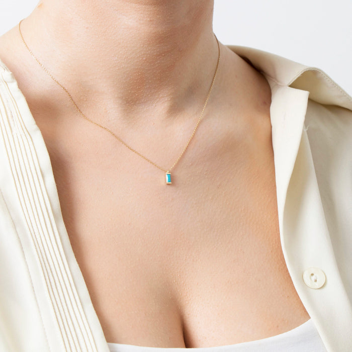 14K Solid Gold Turquoise Pendant Necklace