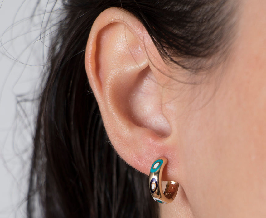 14k Solid Gold Evil Eye Huggie Hoop Earrings