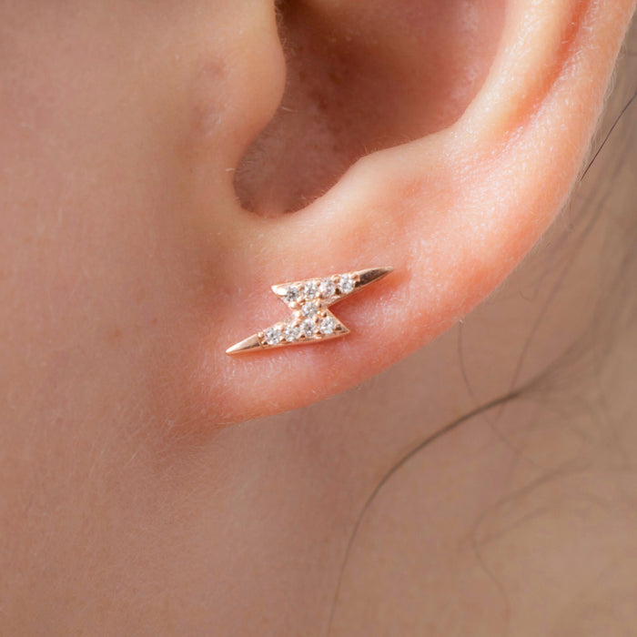 Gold Lightning Bolt Stud Earrings
