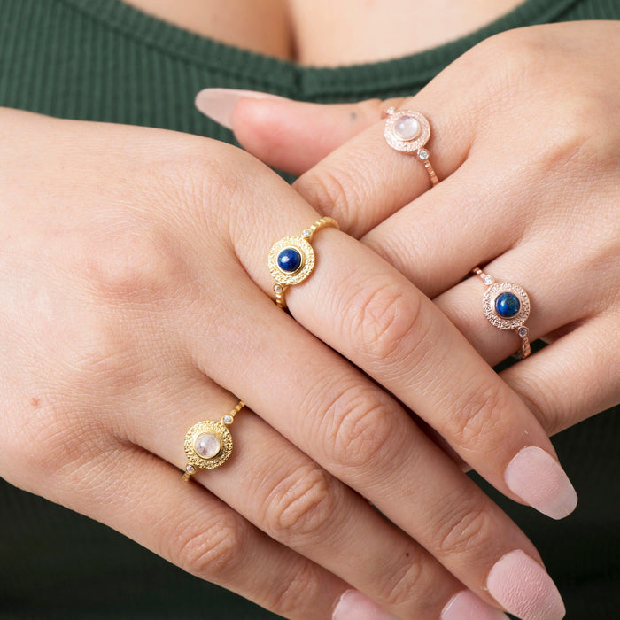 Adjustable Moonstone & Lapis Lazuli Ring