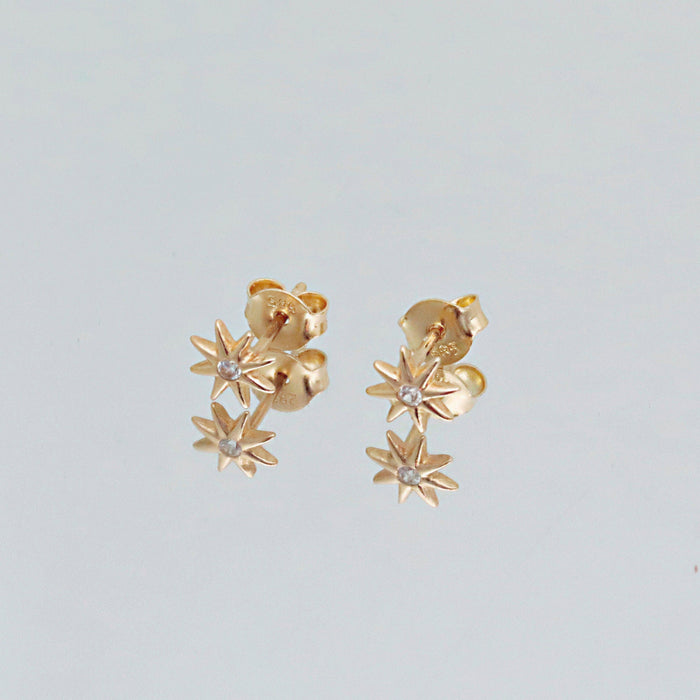 14k Gold Star Burst Stud Earrings