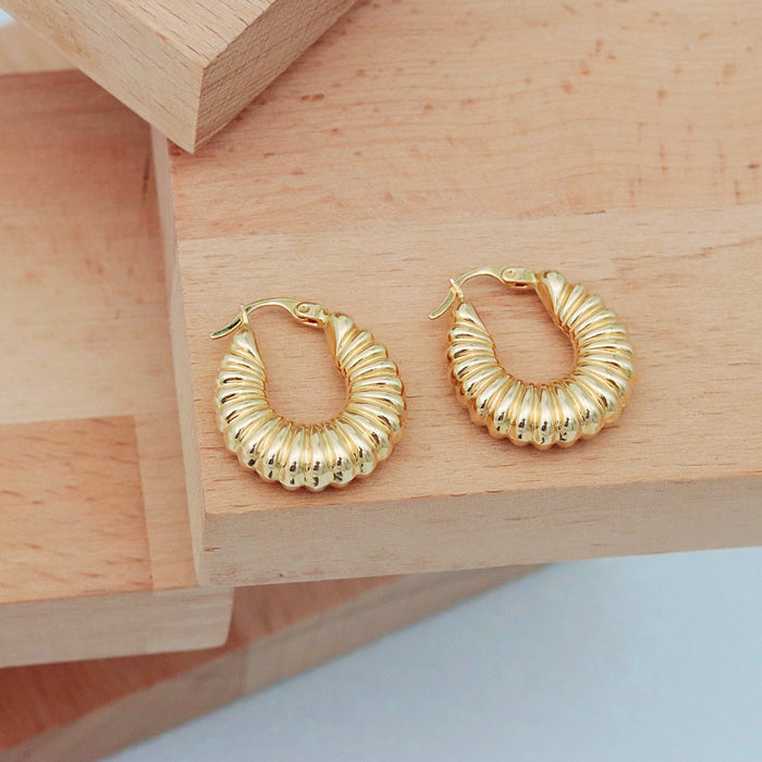 14k Solid Gold Statement Croissant Hoop Earrings - Chunky Twisted Design for Elegant Everyday Wear