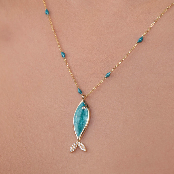 Turquoise Enamel Fish Necklace