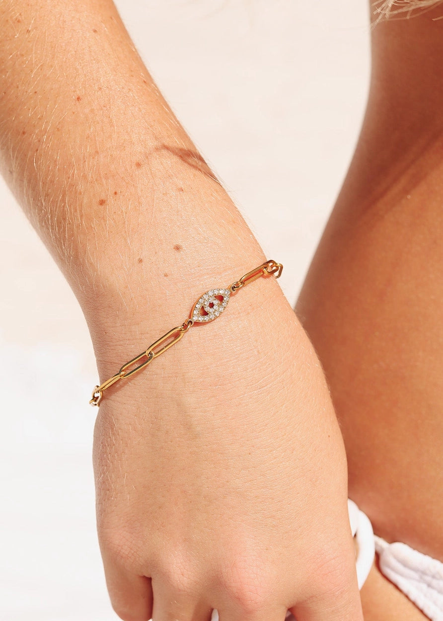 Evil Eye Paperclip Chain Bracelet