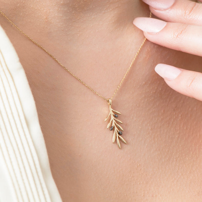14K Solid Gold Olive Leaf Necklace