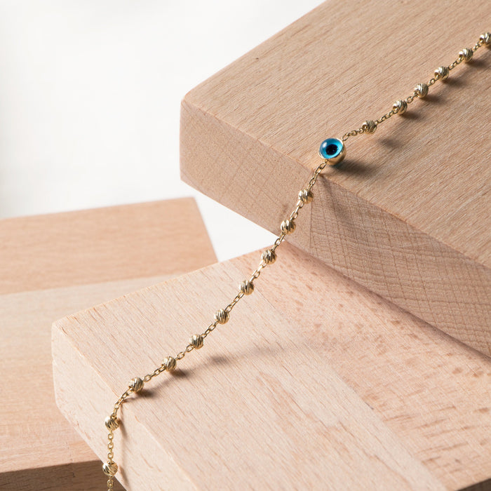 14K Solid Gold Evil Eye Bracelet