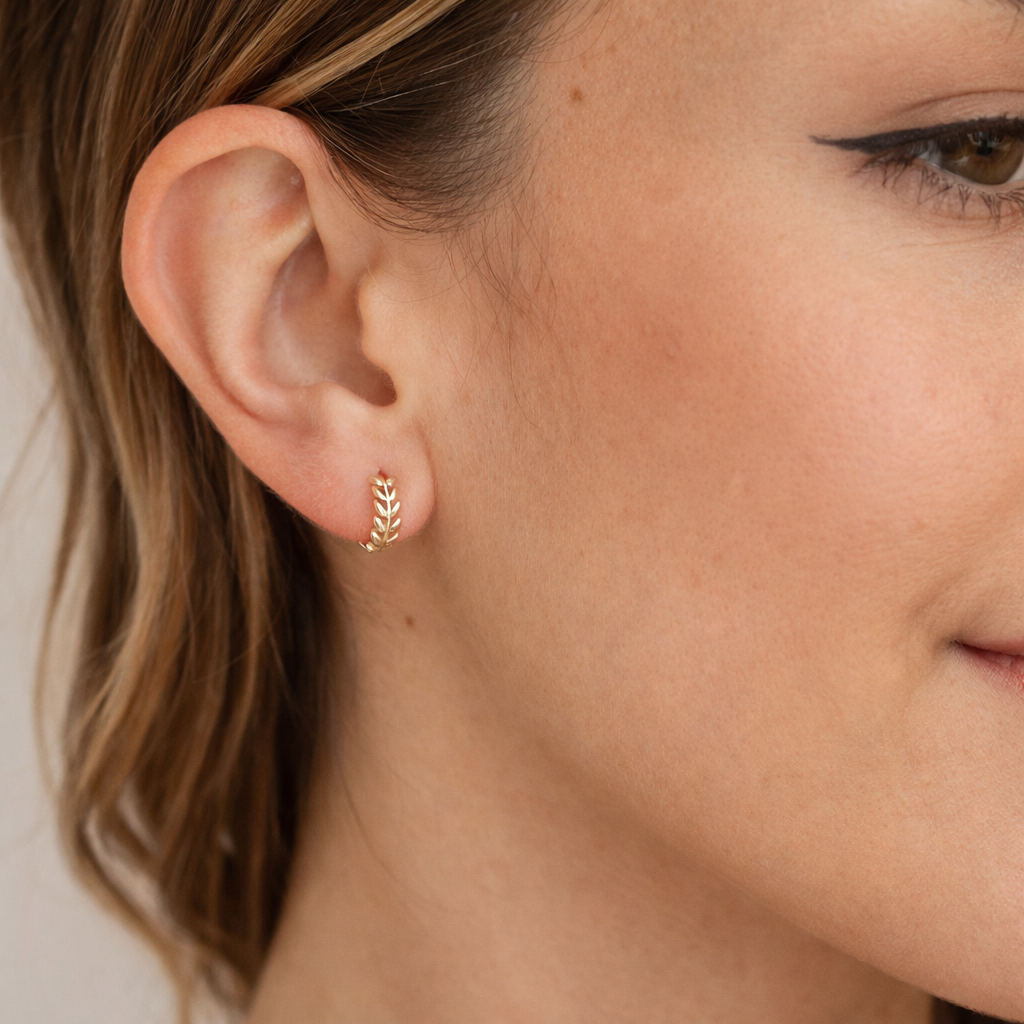Leaf Huggie Hoop Earrings