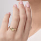Gold ring on a finger with a plain background